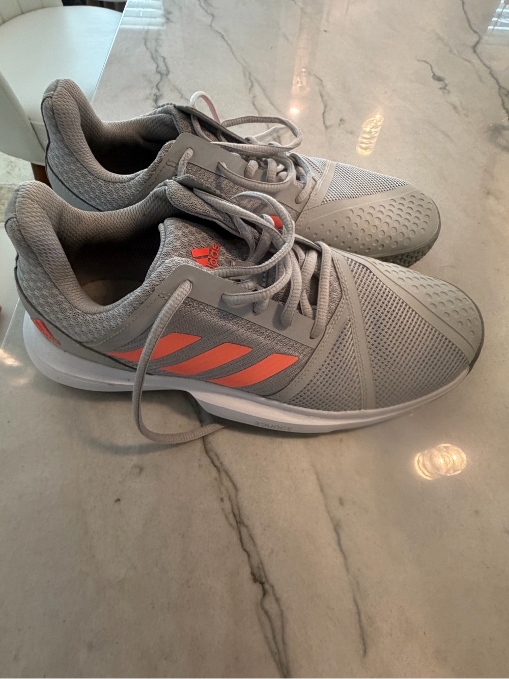Adidas Gray Athletic Sneakers with Coral Stripes